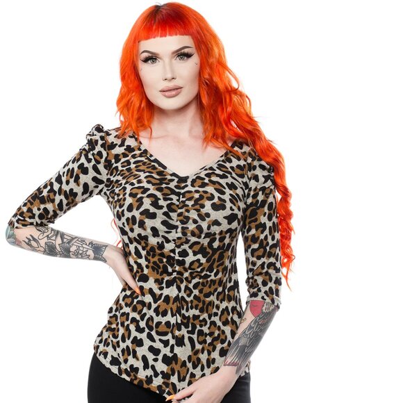 voodoo vixen rockabilly pin up shirt leopard top size large - Picture 2 of 6